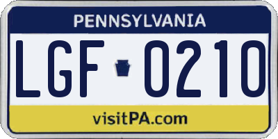 PA license plate LGF0210