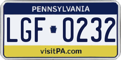 PA license plate LGF0232