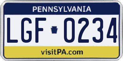 PA license plate LGF0234