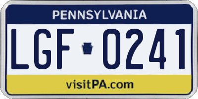 PA license plate LGF0241