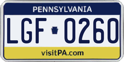 PA license plate LGF0260