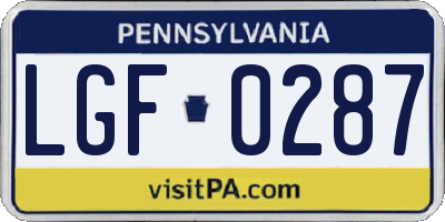 PA license plate LGF0287