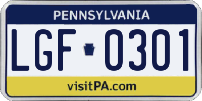 PA license plate LGF0301