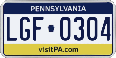 PA license plate LGF0304