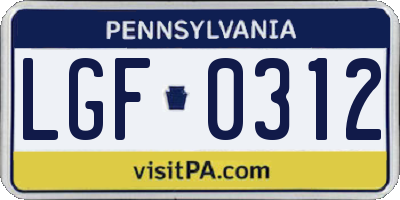 PA license plate LGF0312