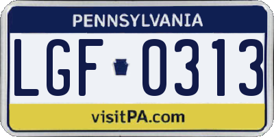 PA license plate LGF0313