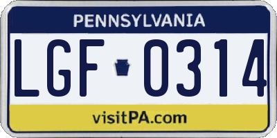 PA license plate LGF0314