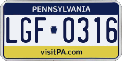 PA license plate LGF0316