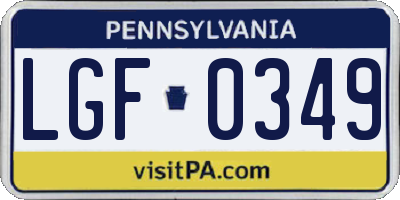 PA license plate LGF0349