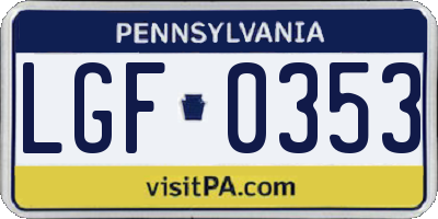 PA license plate LGF0353