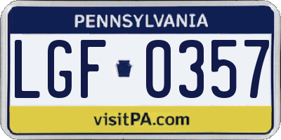 PA license plate LGF0357