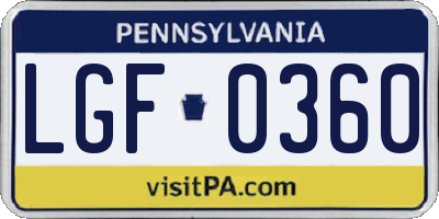 PA license plate LGF0360