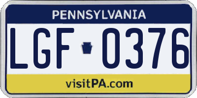 PA license plate LGF0376