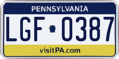 PA license plate LGF0387