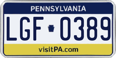 PA license plate LGF0389