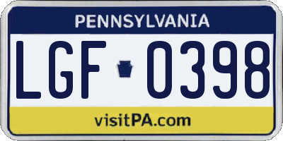 PA license plate LGF0398