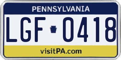 PA license plate LGF0418
