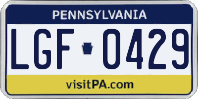 PA license plate LGF0429