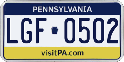 PA license plate LGF0502