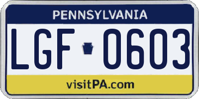 PA license plate LGF0603
