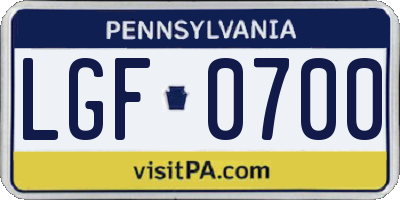 PA license plate LGF0700