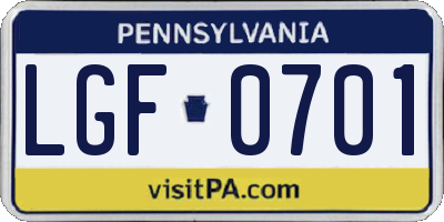 PA license plate LGF0701