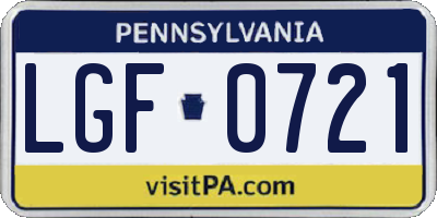 PA license plate LGF0721