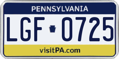 PA license plate LGF0725