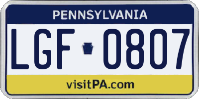 PA license plate LGF0807