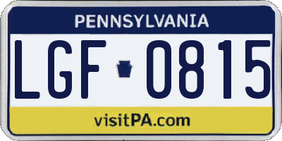PA license plate LGF0815