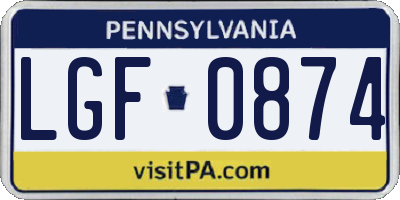 PA license plate LGF0874