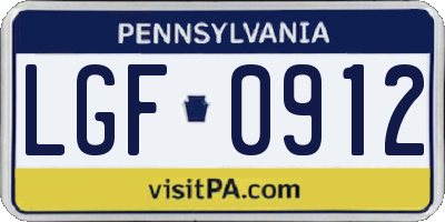 PA license plate LGF0912
