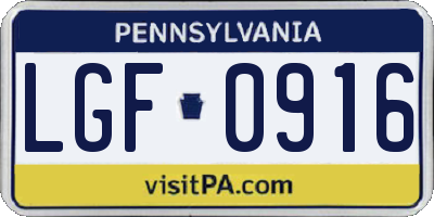 PA license plate LGF0916