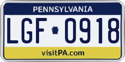 PA license plate LGF0918