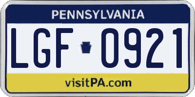 PA license plate LGF0921
