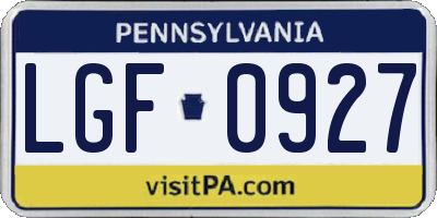 PA license plate LGF0927
