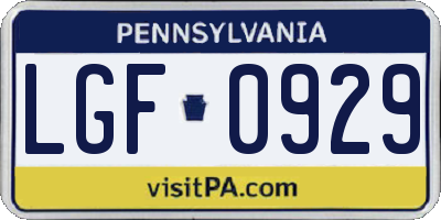 PA license plate LGF0929
