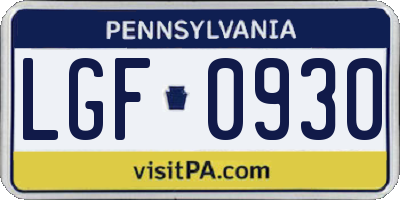 PA license plate LGF0930