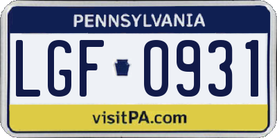 PA license plate LGF0931