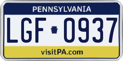 PA license plate LGF0937
