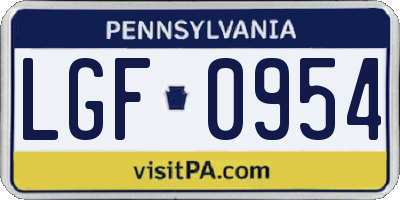 PA license plate LGF0954