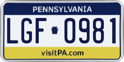 PA license plate LGF0981