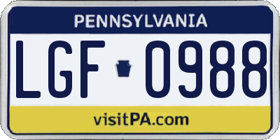 PA license plate LGF0988