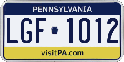 PA license plate LGF1012
