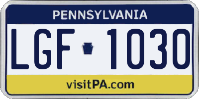 PA license plate LGF1030
