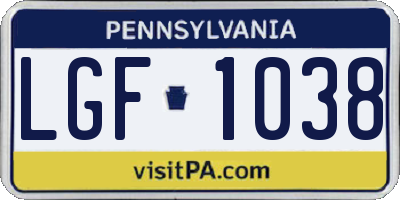 PA license plate LGF1038