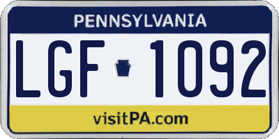 PA license plate LGF1092