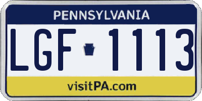 PA license plate LGF1113