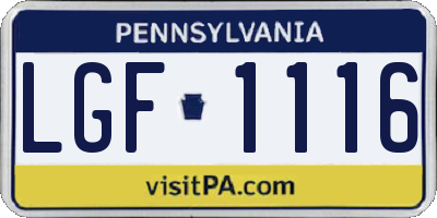 PA license plate LGF1116
