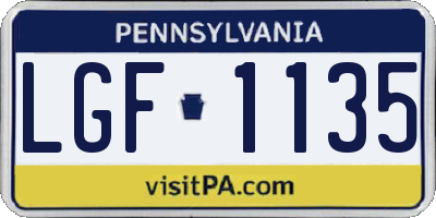 PA license plate LGF1135